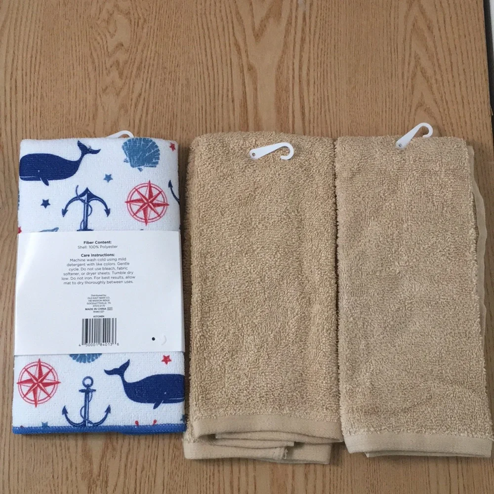 New Bundle Of 3 Nautical Beachy 1-Kitchen Dish Drying May & 2 Bath Hand Towels